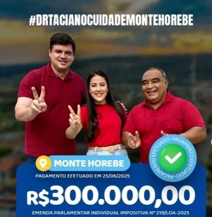 Deputado Taciano Diniz anuncia pagamento de R$ 300 mil para construção do Centro de Formação dos Professores em Monte Horebe
