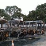 Cinco ônibus incendeiam em pátio da SEINFRA, em São Bento