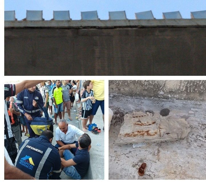 PERIGO: Pedaço de marquise cai sobre torcedor no Estádio Almeidão