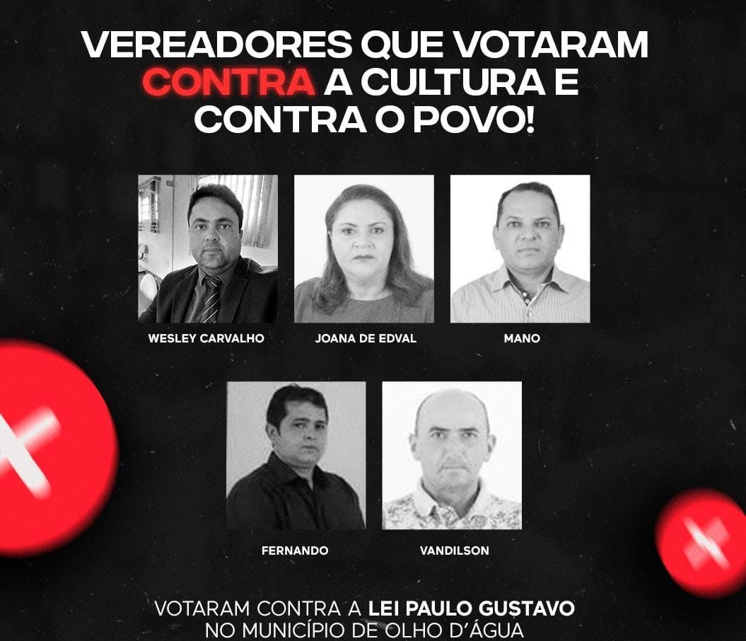 Prefeita de Olho D\'água lamenta que vereadores de oposição votaram  CONTRA a Lei da Cultura Paulo Gustavo