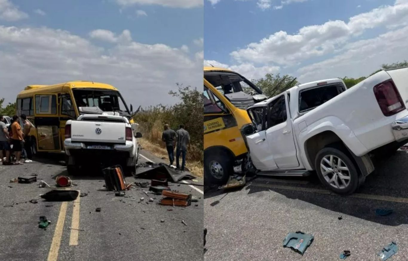 Colisão entre caminhonete e ônibus escolar deixa um morto e vários feridos na PB-393; veja vídeo 