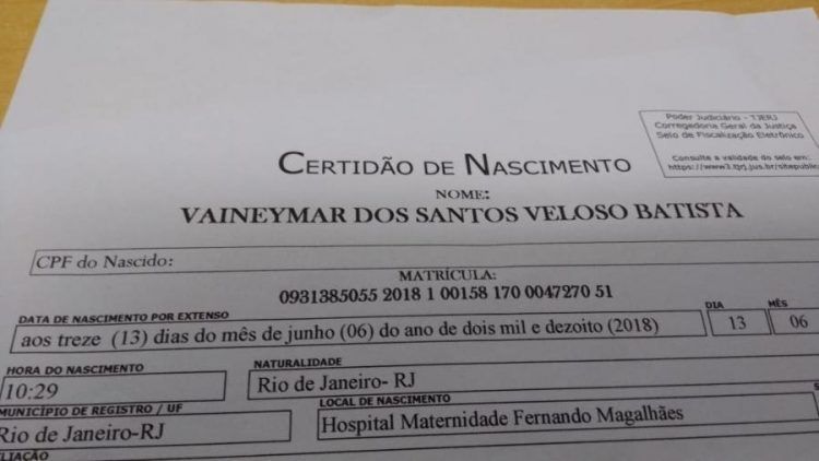 Questão de gosto:Pai “batiza” filho de “Vaineymar” e viraliza nas redes sociais