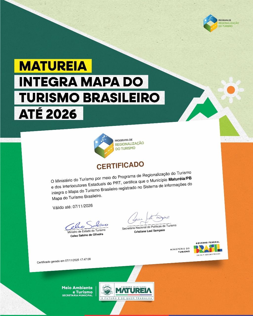 Maturéia integra mapa do turismo brasileiro até 2026