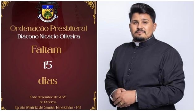 Faltam 15 dias para a Ordenação de Nicácio Oliveira, que será o 4º padre filho de Santa Terezinha; veja