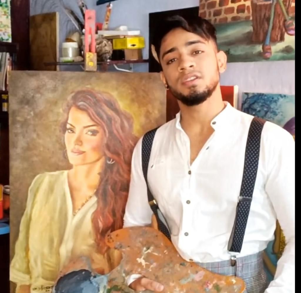 Atriz Mayana Neiva se emociona com quadro seu pintado pelo artista patoense Frankleyson Brasileiro; veja
