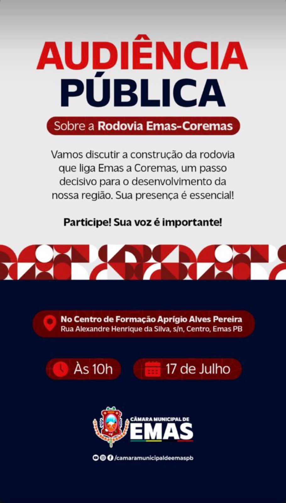 Audiência Pública em Emas vai discutir criação de estrada que leva ao Vale do Piancó; Veja