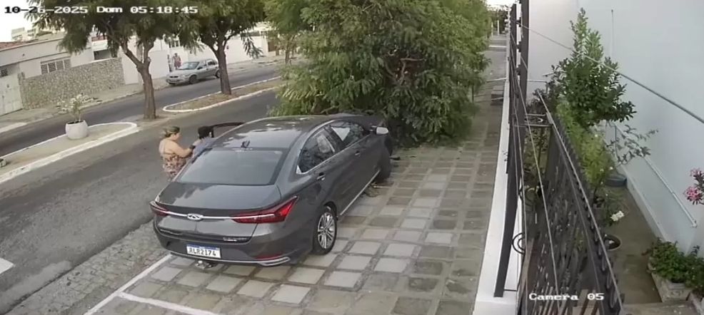 Câmeras flagram momento exato em que motorista perde o controle e colide carro em árvore, no centro de Patos