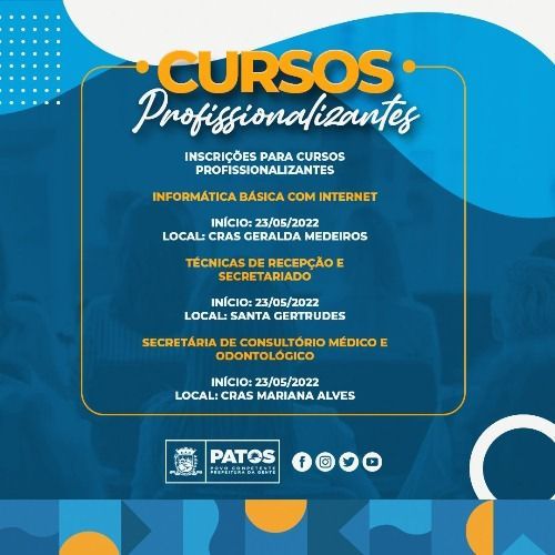 Capacitação Profissional: Prefeitura de Patos realiza inscrições para cursos profissionalizantes