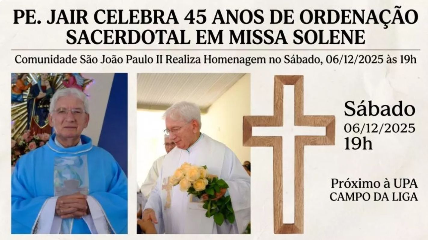 Comunidade São João Paulo II realiza celebração especial pelos 45 anos de sacerdócio do padre Jair neste sábado