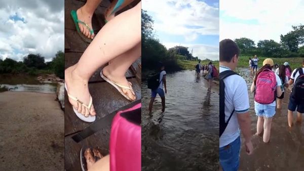 Alunos de Paulista, na Paraíba, atravessam rio andando para ir à escola; Veja fotos