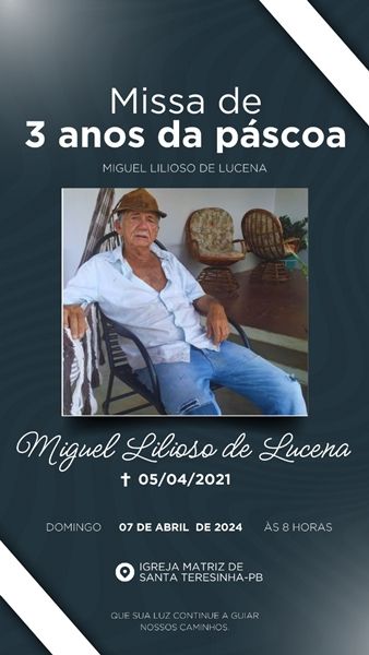 Família convida para Missa de três anos da páscoa de Miguel Lilioso