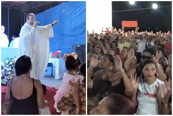 Padre Fabrício celebra para multidão de fiéis na festa de Santa Luzia, em Santa Terezinha