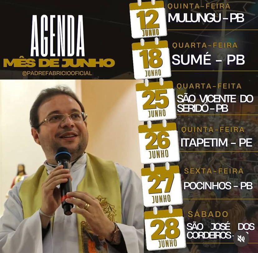 Padre Fabrício anuncia série de louvores em sete cidades durante o mês de junho: \\\'Vai ser um mês muito abençoado\\\'; veja vídeo 