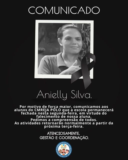 EJA Patos lamenta morte da estudante Anielly Silva; Aulas seguem suspensas nesta segunda (11) 