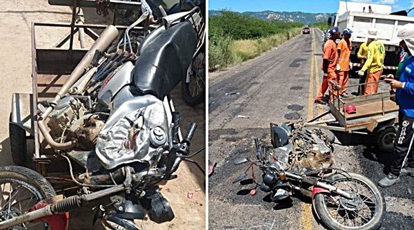 Caminhão atropela moto e deixa família ferida entre Patos e São José do Bonfim