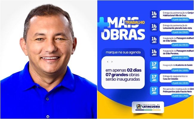 Prefeito de Catingueira, Suélio Félix, convida população para prestigiar entrega de uma série de obras no município