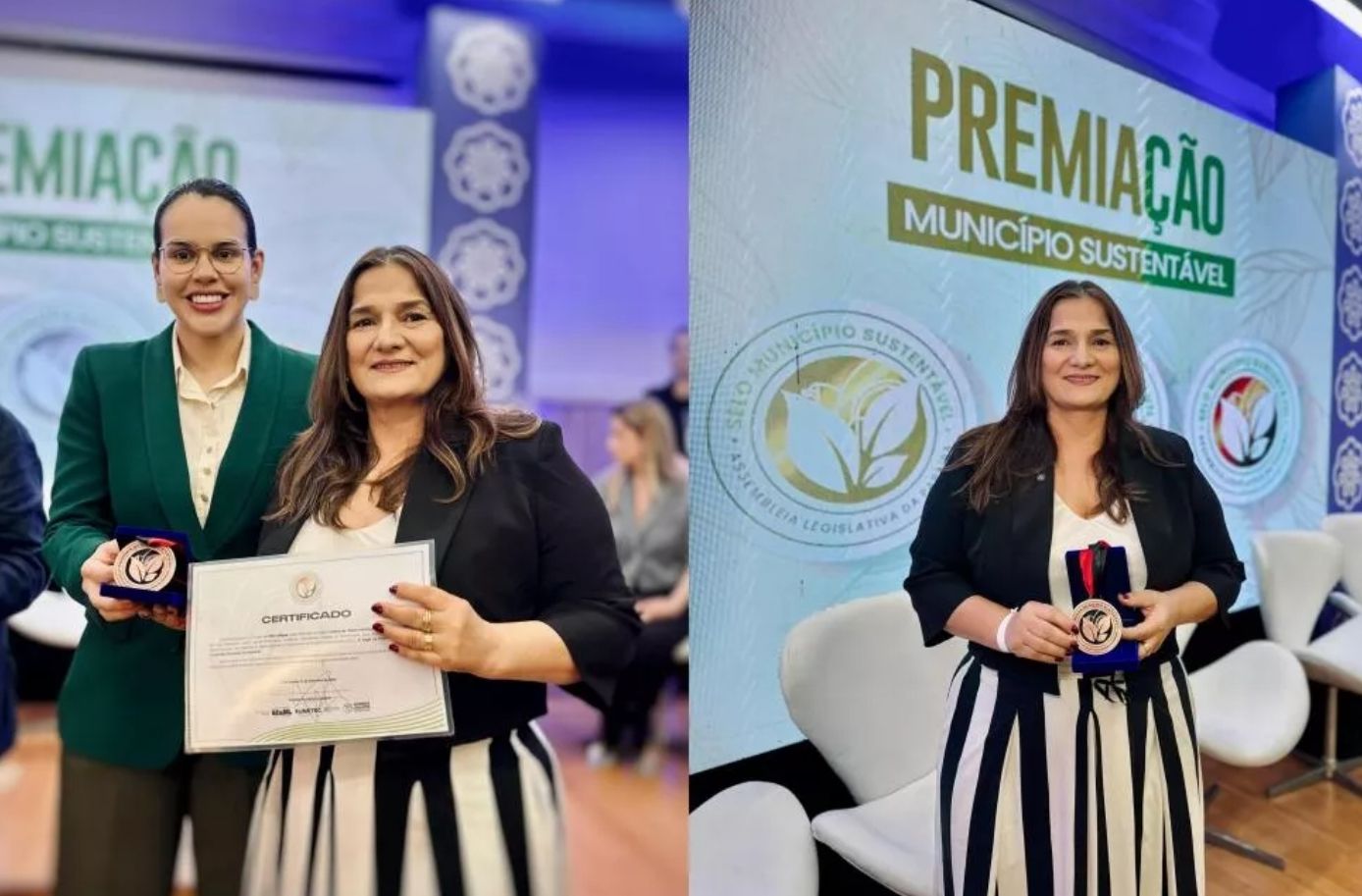 Prefeita de Olho d\'Água, Joana Sabino, recebe prêmio de Cidade Sustentável em João Pessoa