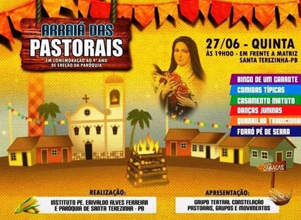 Participe do Arraiá das Pastorais nesta quinta-feira, em Santa Terezinha
