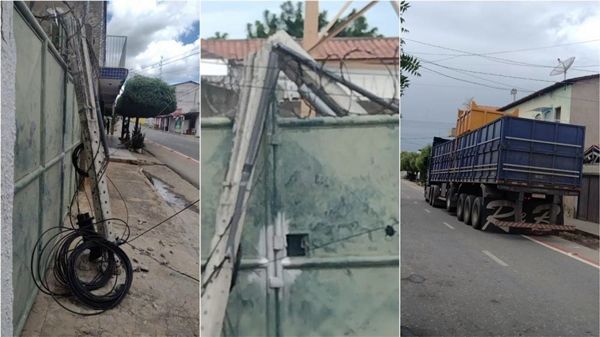 Carreta derruba poste no bairro Jatobá, em Patos; Veja imagens 