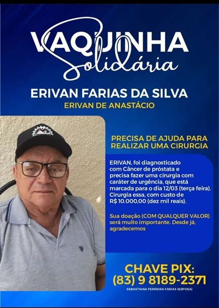 Senhor Erivan Farias, de Santa Terezinha, faz vaquinha para custear cirurgia após descobrir câncer de próstata; Veja como ajudar
