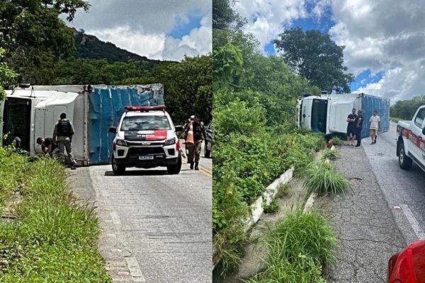 Caminhão baú tomba na Serra de Teixeira, na manhã desta terça (4); Veja imagens