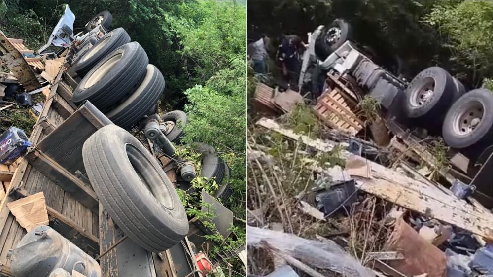 Motorista morre vítima de acidente em caminhão que tombou na Serra do Teixeira