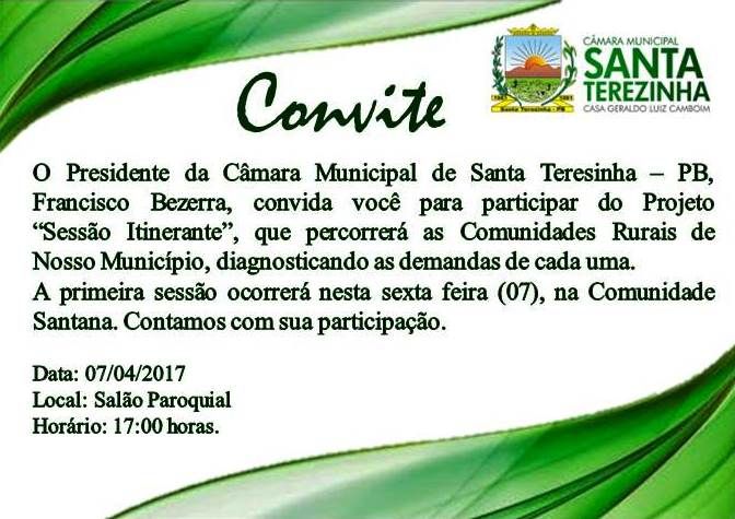 Convite para o Projeto Sessão Itinerante