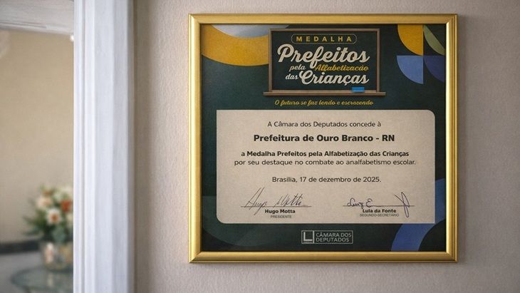 Ouro Branco é reconhecido nacionalmente com a Medalha Prefeitos pela Alfabetização das Crianças 