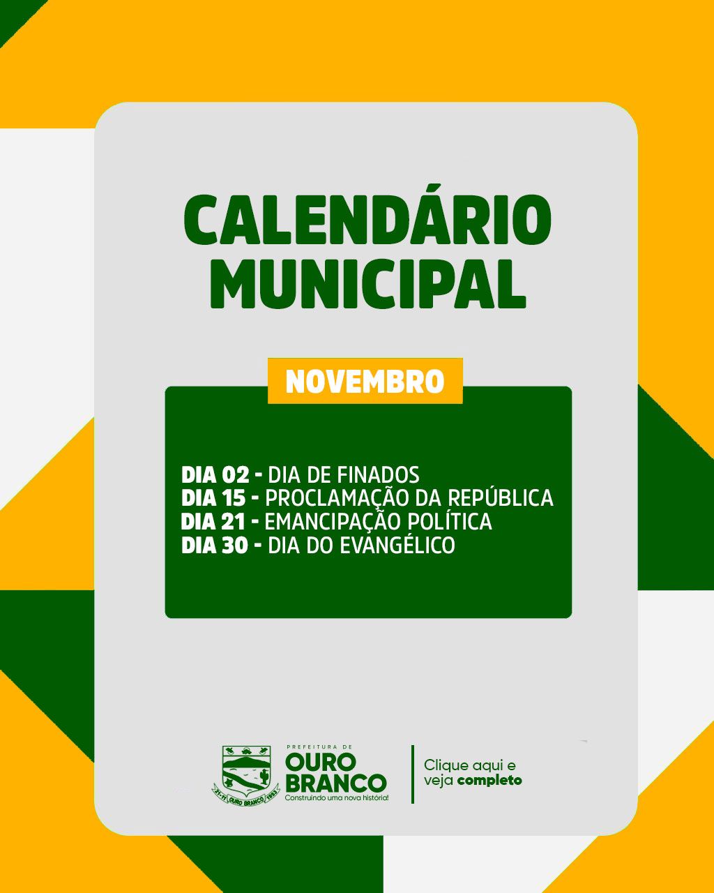 Calendário Municipal - Datas desse mês