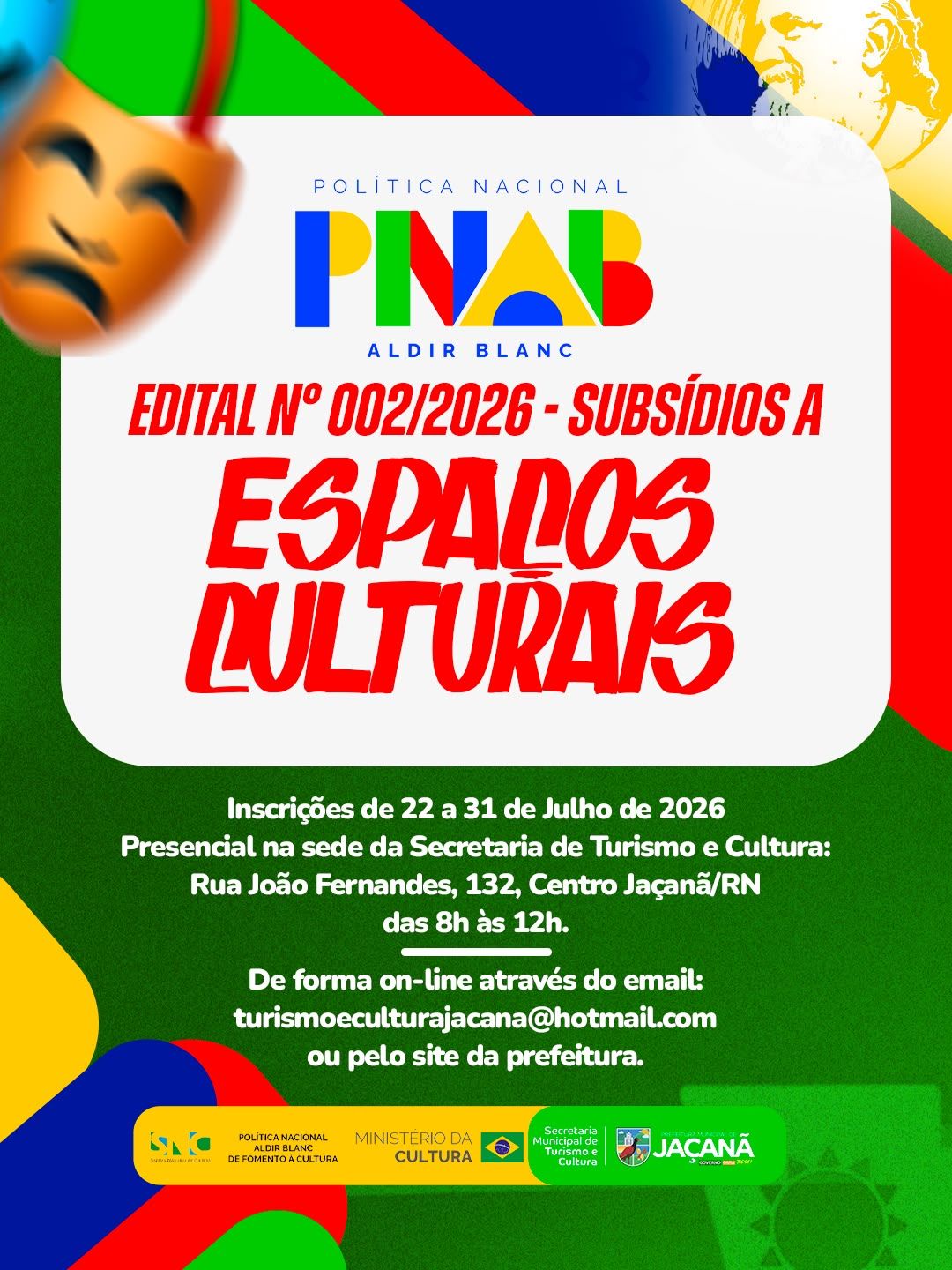 Prefeitura de Jaçanã lança edital da Política Nacional Aldir Blanc para seleção de projetos culturais