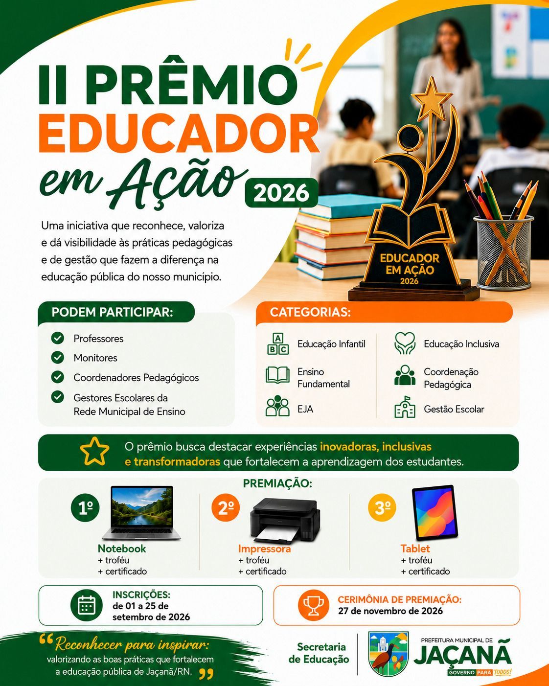 Edital para Prêmio Educador em Ação - 2026