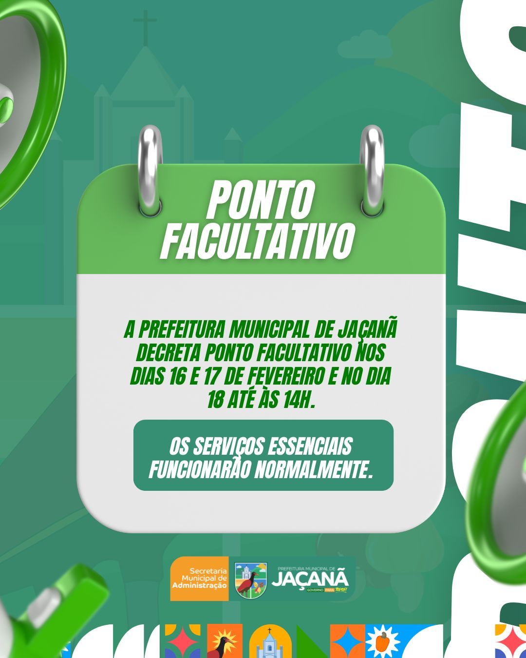 A Prefeitura Municipal de Jaçanã Decreta Ponto facultativo nesse feriado de Carnaval.